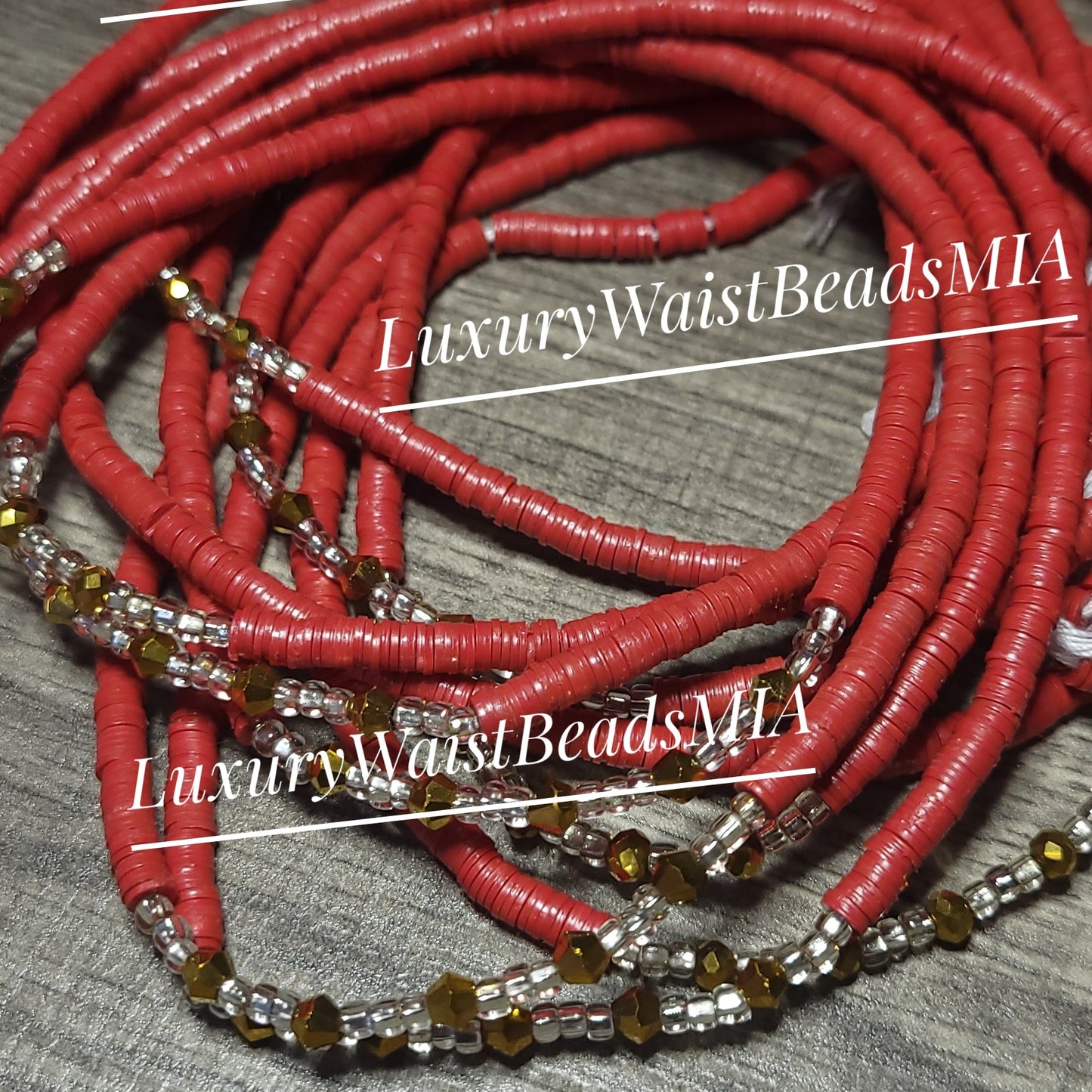 Red Discs with Gold Crystals