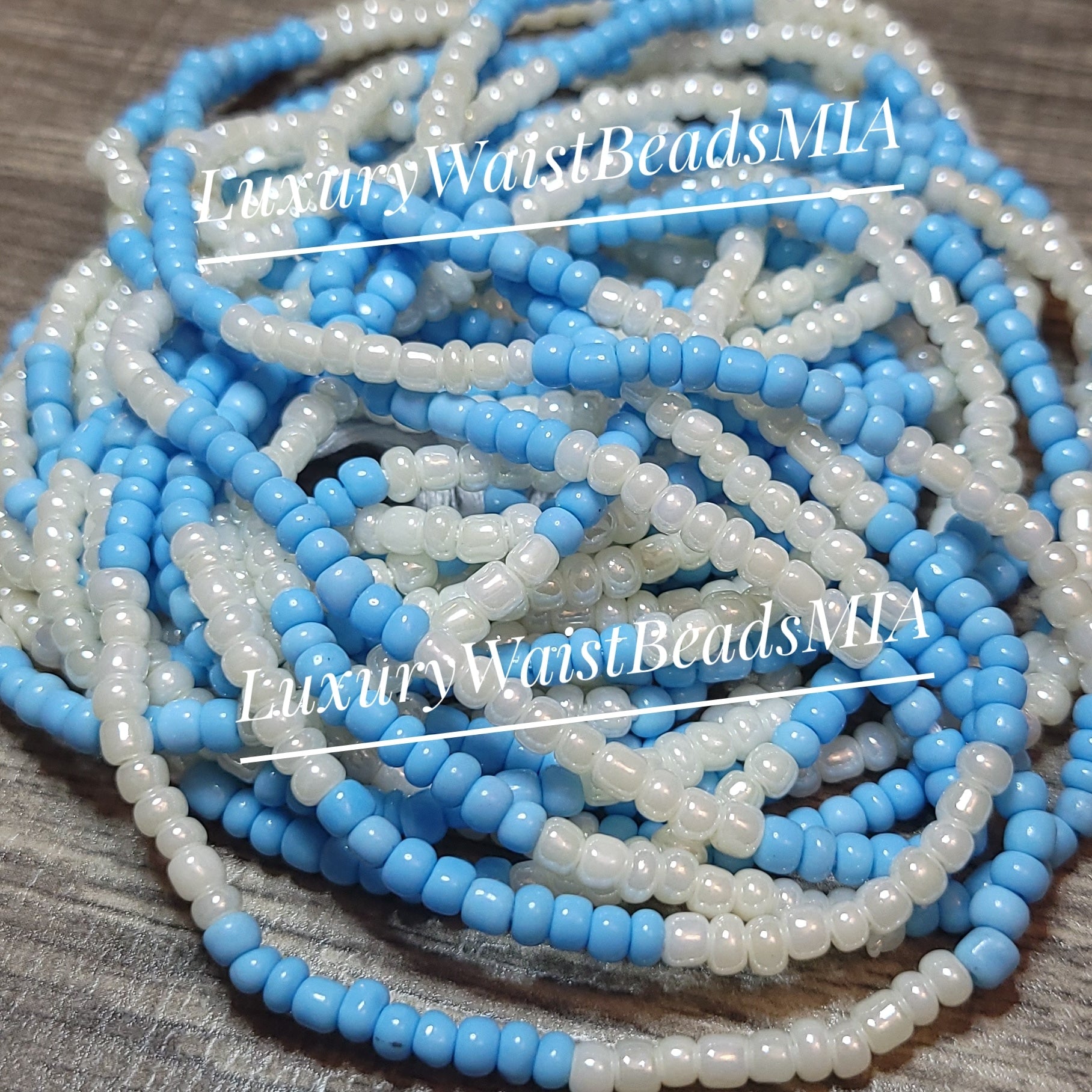 Sky Blue & White (medium) – Luxury Waist Beads